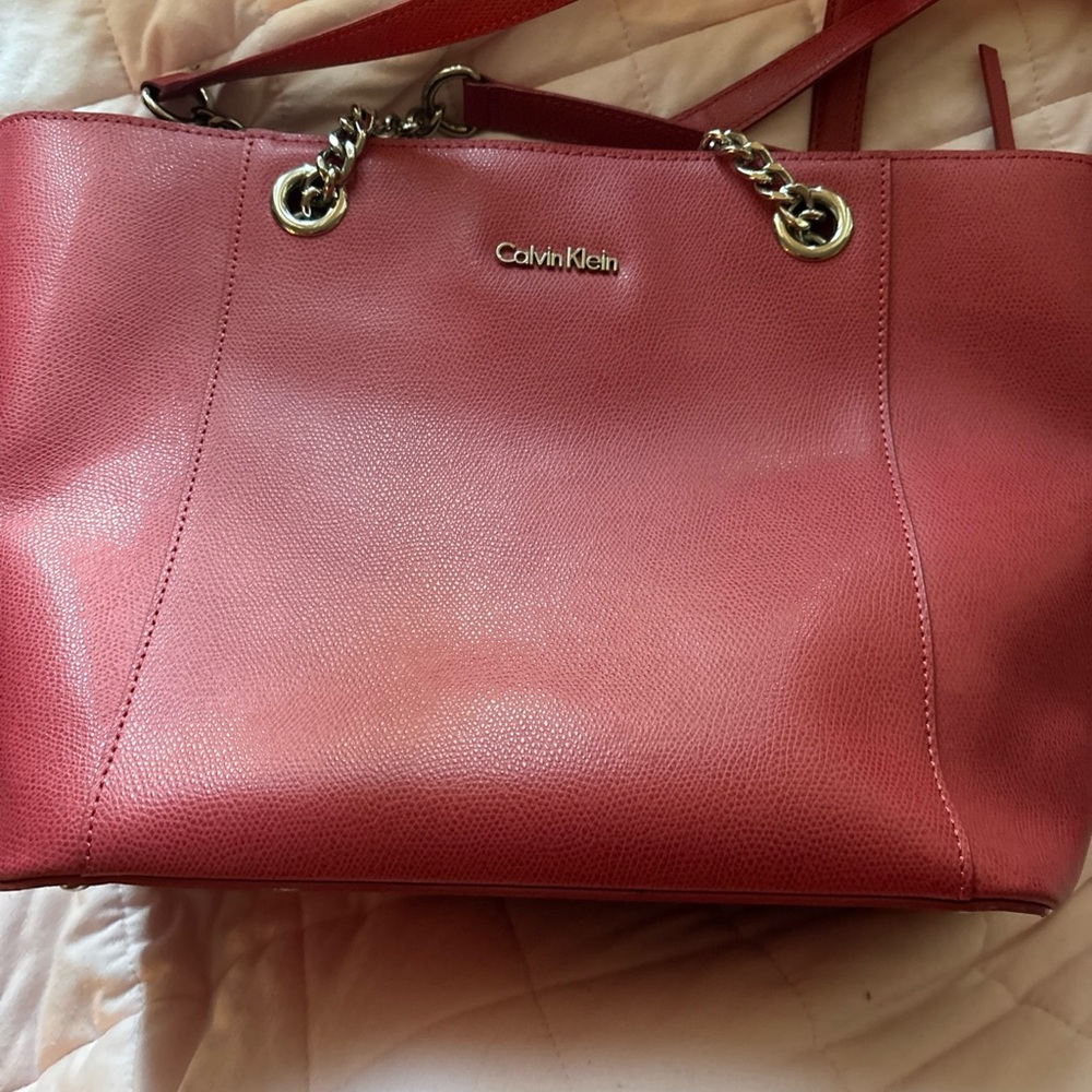 Calvin Klein coral Tote Bag with Chain Straps